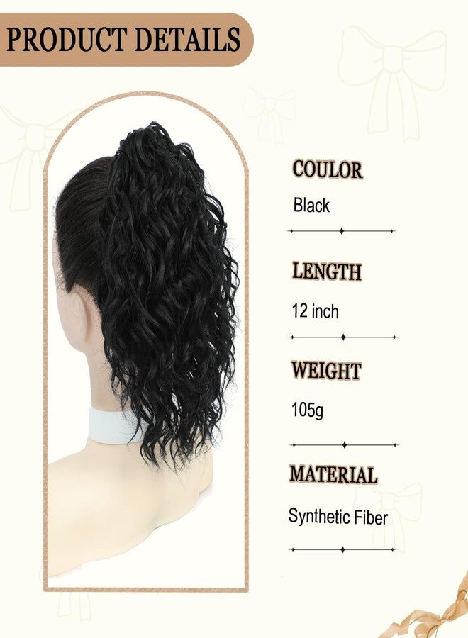 gulagula Ponytail Extension 12 Inch Curly Ponytail Claw Clip on Ponytails for Women Black Ponytail Extension Hair Piece - Image 2